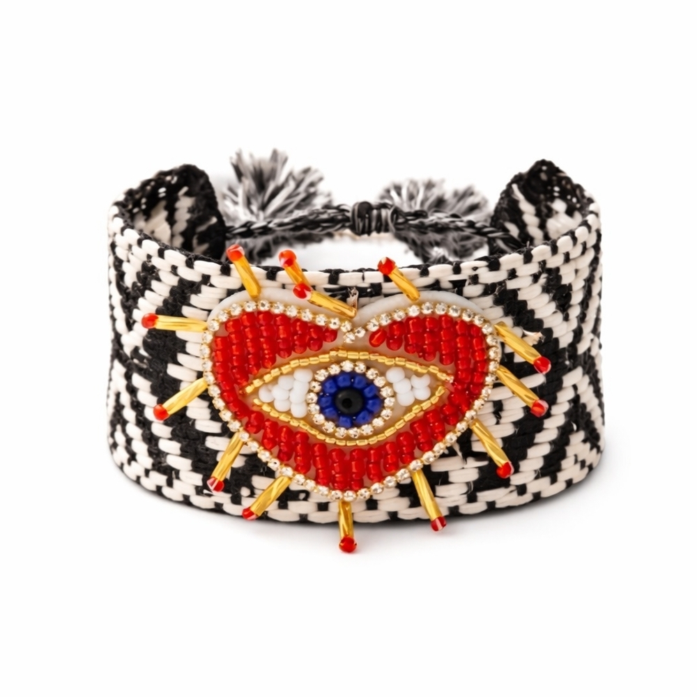 Evil Eye Bracelet • Beaded Protection • Adjustable Woven Cuff